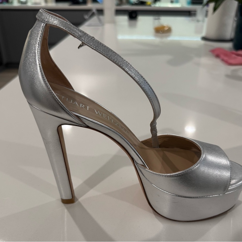 Stuart Weitzman Metallic Silver High Heels - Picture 9 of 12